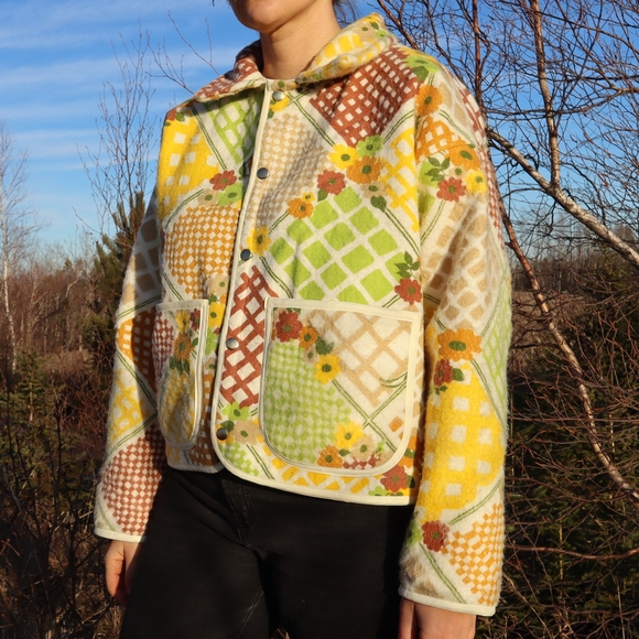 Upcycled Jacket from Vintage Patchwork Floral Blanket 70s M • L - Picture 3 of 10